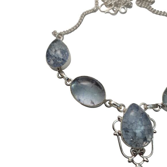 Blue Chalcedony Sterling Silver Statement Necklace - 22 Inches - Picture 6 of 7